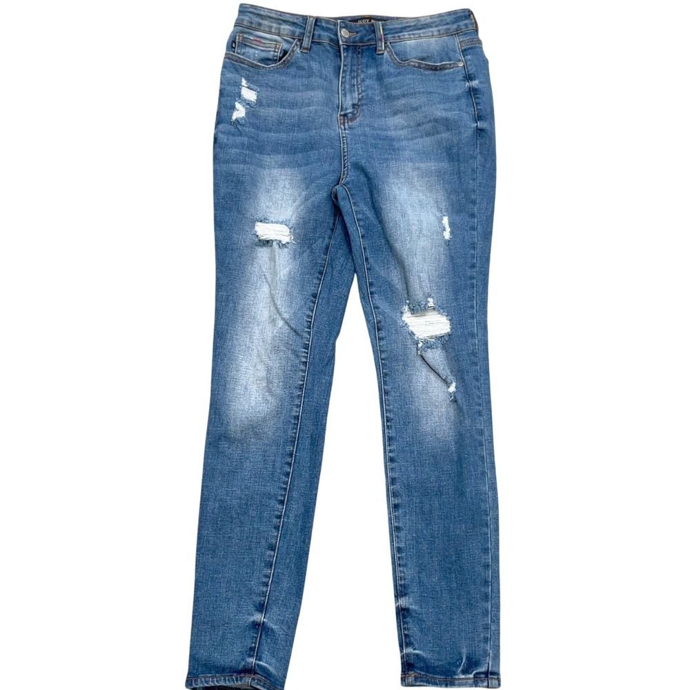 Judy Blue Skinny Jeans Women 9/29 Blue Embroidery Distress High Rise JB88286
